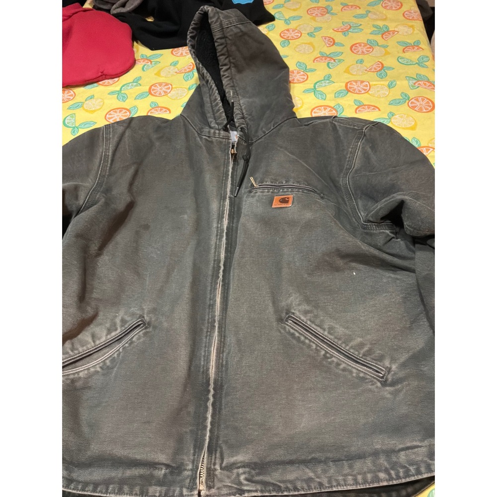 Carhartt J141 Hooded Active Jacket Mens XL Faded Black Canvas Sherpa Lined 14806